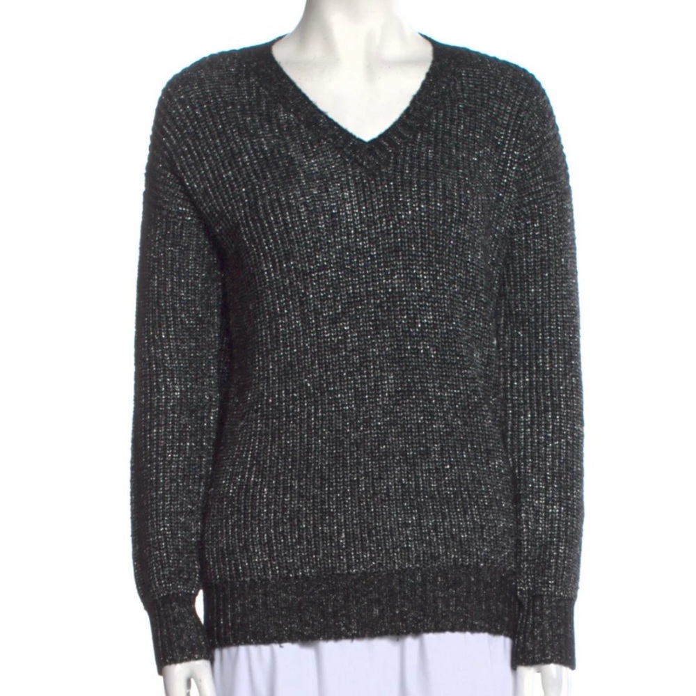 MAJE V-Neck Pullover Black and Metallic Sweater - Excellent Pre-Loved, S…
